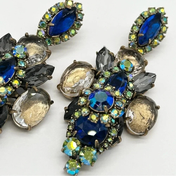 J. Crew Riviera Blue Green Crystal Drop Earrings - Picture 2 of 4